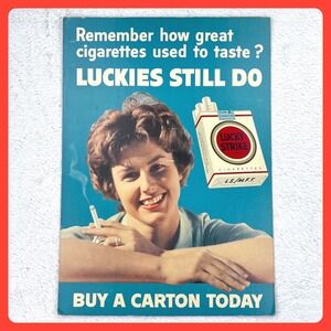 1950s Lucky Strike Cigarettes Countertop‎ Display Sign Cardboard 14"x20" USA